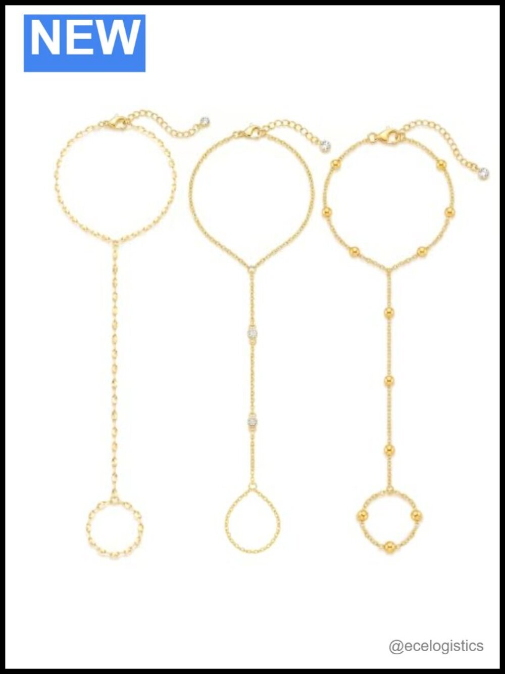 3PCS Stackable Gold Plated Hand Chain Bracelet Set Adjustable Lobster Claw